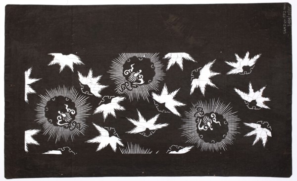Katagami dyeing stencil with a stylized maple leaf motif and a snow rosette pattern kawari momiji