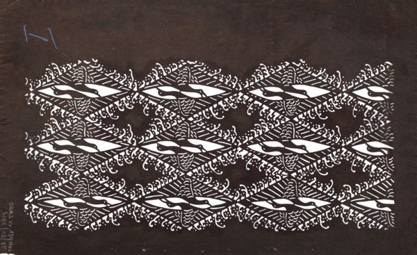 Katagami dyeing stencil with a motif of facing cranes inscribed in a rhombus mukai tsurubishi,
