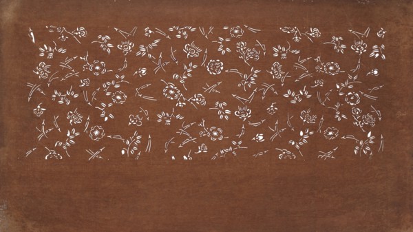 Katagami dyeing stencil with a motif of scattered pine needles and flowers matsuba chirashi ni hana