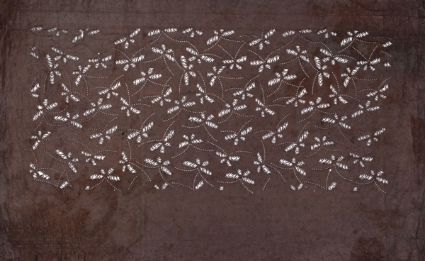 Dyeing stencil katagami cut into a swarm of butterflies; maker, 19th century, Japan; ise-katagami;