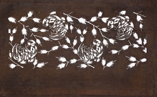 Dyeing template katagami cut into a stylized plant ornament; maker, Japanese; Meiji period
