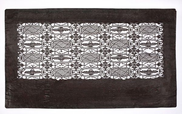Katagami dyeing stencil; geometric-floral pattern stylized after the traditional Chinese brocade