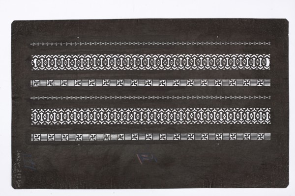 Katagami dyeing stencil with a pattern of horizontal ornamental stripes; geometric ornament;