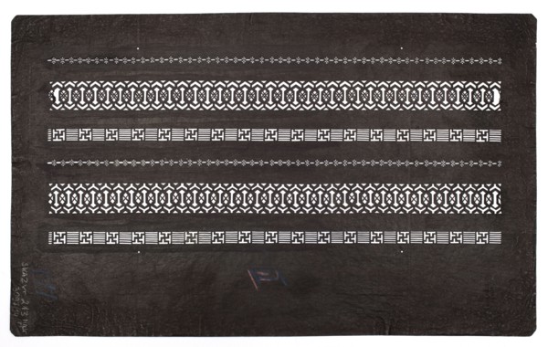 Katagami dyeing stencil; pattern of horizontal ornamental stripes; maker, geometric ornament;