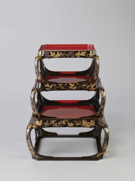 Set of three trays on legs kakeban. Japanese, Edo period early 19th century. Low tables,