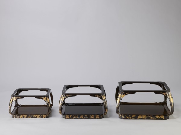 Set of three trays on legs kakeban. Japanese, Edo period, early 19th century. Low tables,