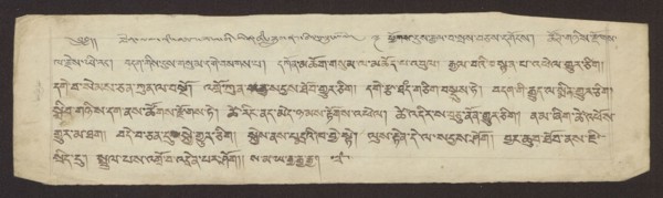 Buddhist manuscript page, unknown scribe-copyist, Tibetan Buddhist manuscript in ume dbu med and
