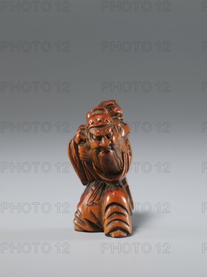 Netsuke in the shape of Shoki and an oni; maker, Japanese, Edo period 1st half of the 19th century;
