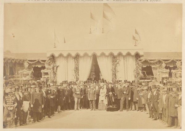 Industrial and Agricultural Exhibition at Ujazdowski Square in Warsaw in 1874. A group of people in