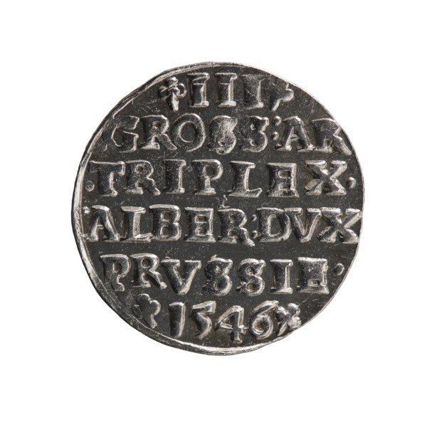 Trojak by Maciej Schilling mintmaster, co-creator; obverse: male bust in armour in profile to