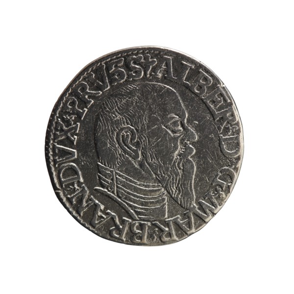 Trojak, Schilling, Maciej mintmaster; co-creator. Obverse: male bust in armour in profile facing