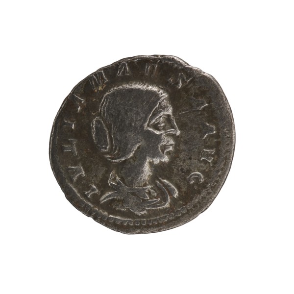 Denarius, Elagabalus Roman emperor 218–222. Obverse: IVLIA MAESA AVG — draped bust of Julia Maesa