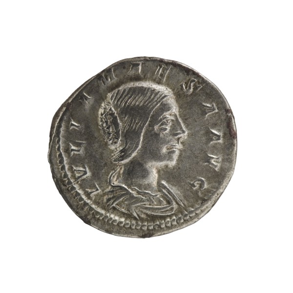 Denarius, Elagabalus reigned 218–222. Obverse: IVLIAMAESAAVG — Draped bust of Julia Maesa facing