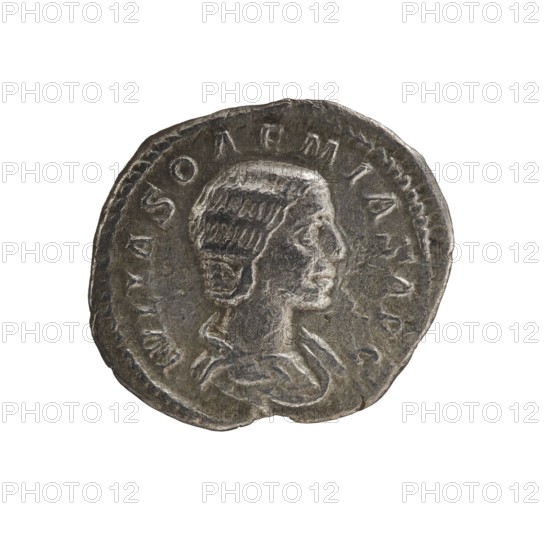Denarius, Elagabalus reigned 218–222. Obverse: IVLIASOAEMIASAVG — Draped bust of Julia Soaemias