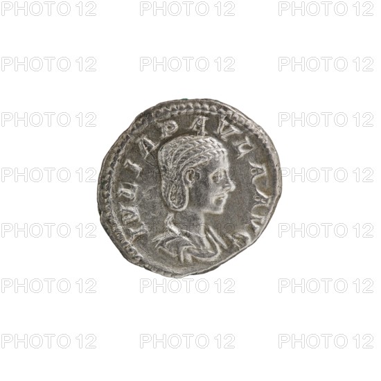 Denarius, Elagabalus Roman emperor 218–222. Obverse: Draped bust of Julia Paula facing right, pearl