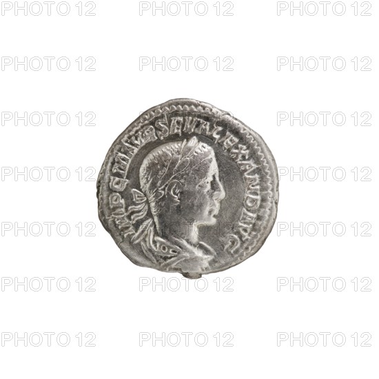 Denarius, Alexander Severus 208–235; Roman emperor 222–235. Obverse: IMPCMAVRSEVALEXANDAVG — Bust