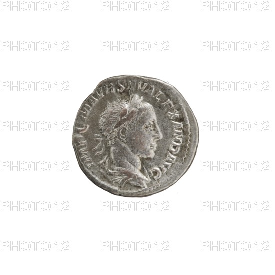 Denarius of Alexander Severus 208–235; Roman emperor 222–235. Obverse: Bust of Alexander Severus