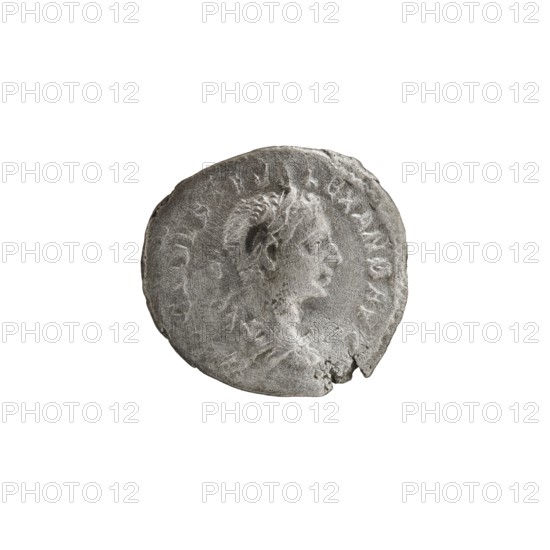 Denarius of Alexander Severus reigned 222–235. Obverse: Bust of Alexander Severus with laurel