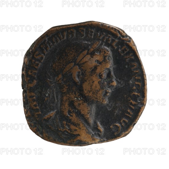 Sestertius, Alexander Severus Roman emperor; 222–235 — iconography: standing emperor, globes.