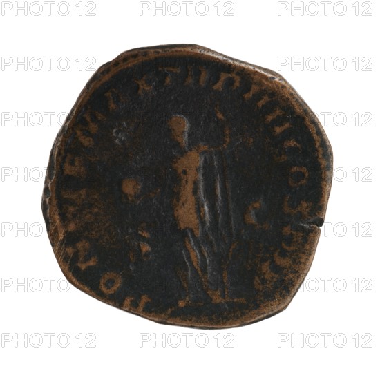 Sestertius, Alexander Severus Roman emperor; 222–235 — iconography: standing emperor, globes.