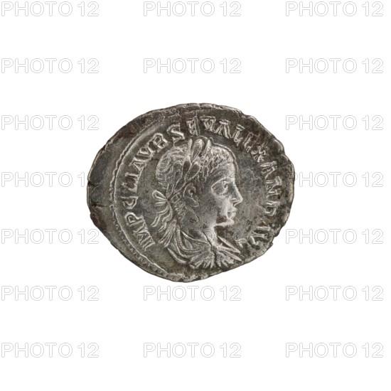 Denarius subaerate, Alexander Severus 208–235; Roman emperor 222–235. Obverse: Bust of Alexander