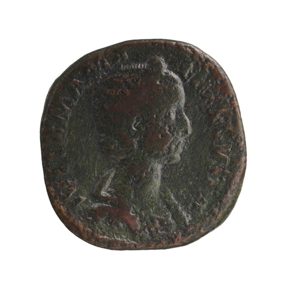 Sestertius of Alexander Severus 208–235; Roman emperor 222–235. Obverse: portrait of Julia Mamaea
