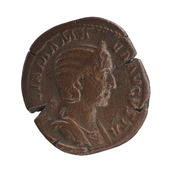 Sestertius featuring Julia Mamaea ca. 180–235 and Alexander Severus 208–235; Roman emperor 222–235;