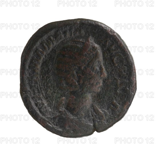 Sestertius depicting Julia Mamaea ca. 180–235 and Alexander Severus 208–235; Roman emperor 222–235.