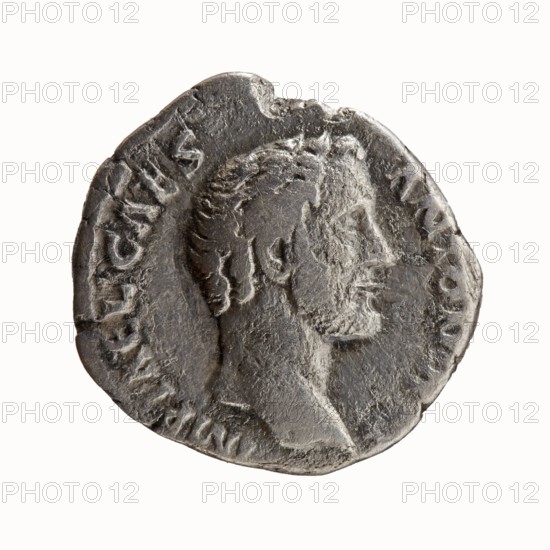 Denarius, 138 CE. Obverse: head of Antoninus Pius without a cap to the right, legend IMP T AEL CAES