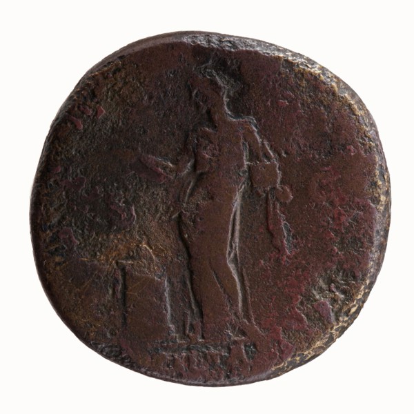 Sestertius of Antoninus Pius, 138 CE. Obverse: head of Antoninus Pius bare, facing right, legend