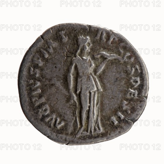Denarius of Antoninus Pius 86–161; Roman Emperor 138–161. Obverse: head of Antoninus Pius uncovered