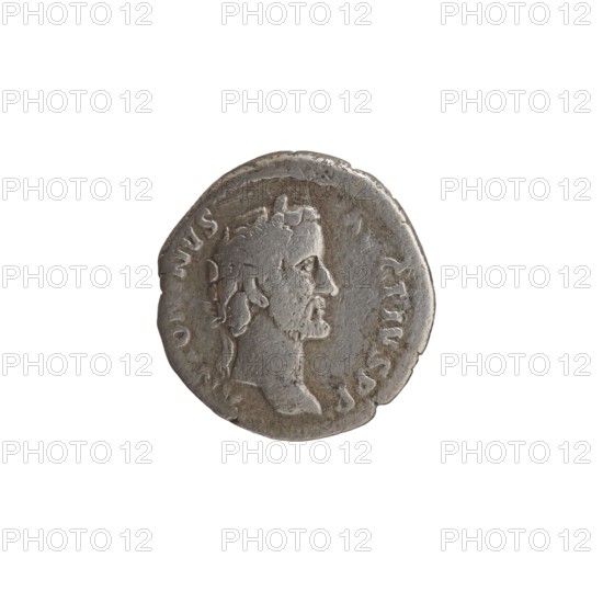 Denarius of Antoninus Pius 86–161; Roman emperor 138–161. Obverse: head of Antoninus Pius in a