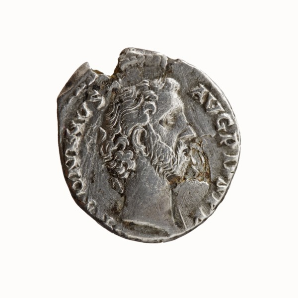 Denarius of Antoninus Pius 86–161; Roman emperor 138–161. Obverse: Head of Antoninus Pius bare,