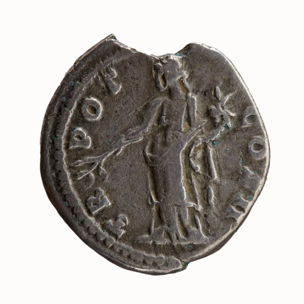 Denarius, Antoninus Pius 86–161; Roman emperor 138–161. Obverse: Head of Antoninus Pius uncovered