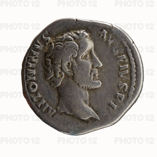 Denarius of Antoninus Pius 86–161; Roman Emperor 138–161. Obverse: Head of Antoninus Pius uncovered