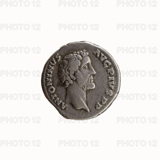 Denarius of Antoninus Pius 86–161; Roman Emperor 138–161. Obverse: Head of Antoninus Pius