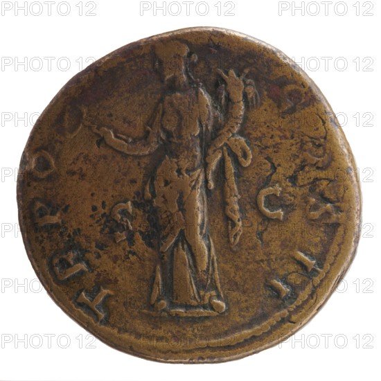 Sestertius, Antoninus Pius 86–161; Roman emperor 138–161. Obverse: head of Antoninus Pius in a