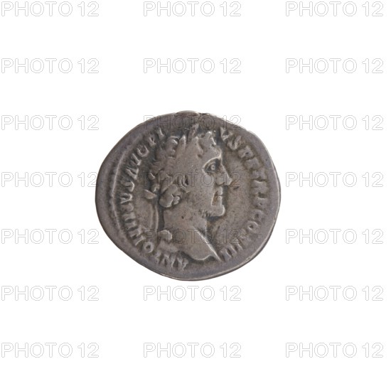 Denarius, Antoninus Pius 86–161; Roman emperor 138–161. Obverse: Head of Antoninus Pius with laurel