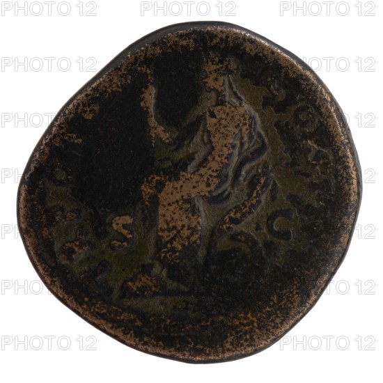 Sestertius of Antoninus Pius 86–161; Roman emperor 138–161. Bronze coin. Obverse: head of Antoninus
