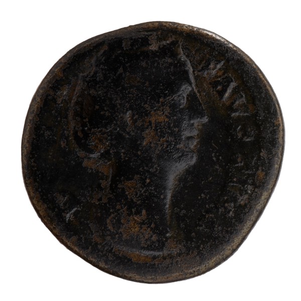 Sestertius; obverse: Bust of Faustina I in drapery facing right, inscription DIVA · FAVSTINA