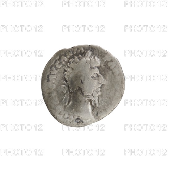 Denarius of Lucius Verus 130–169; Roman emperor 161–169. Obverse: Head of Lucius Verus in a laurel