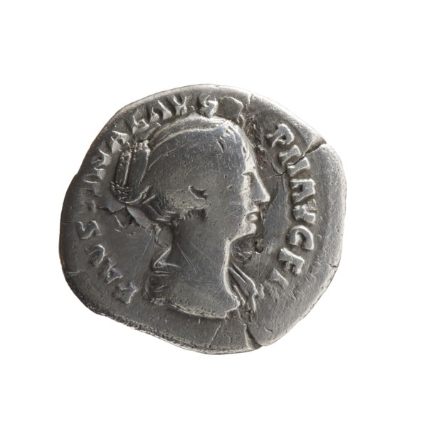Denarius subaerate of Faustina the Younger ca. 130–176; Roman empress 161–176; Augusta 147–161.