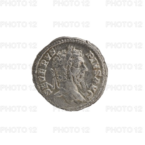 Denarius; obverse: head of Septimius Severus in a laurel wreath facing right, legend SEVERVS PIVS