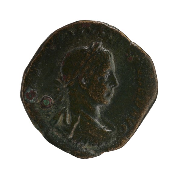 Sestertius of Severus Alexander Roman emperor 222–235. Obverse: portrait/inscription identifying