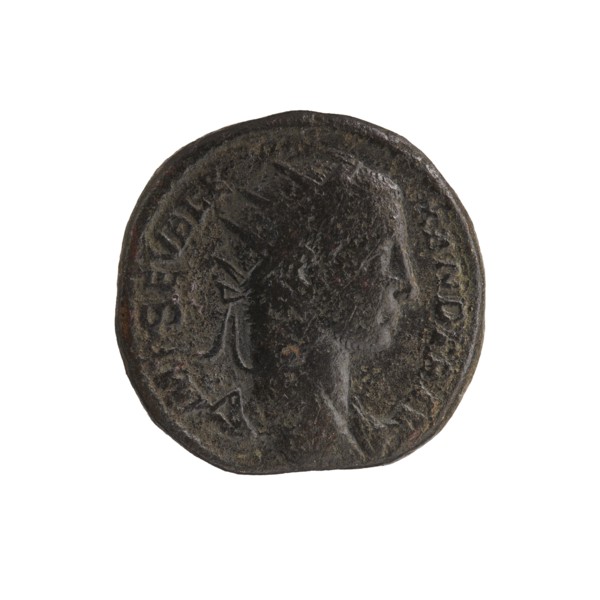 Dupondius; quadriga; Alexander Severus Roman emperor, 222–235 — iconography: emperor on quadriga;