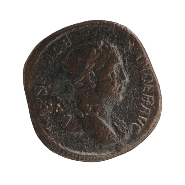 Sestertius coin depicting personifications and Alexander Severus Roman emperor, 222–235; reverse: