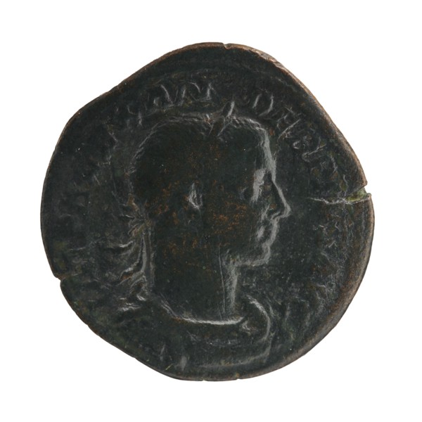 Sestertius of Severus Alexander reigned 222–235 CE, Roman imperial coin depicting Jupiter;