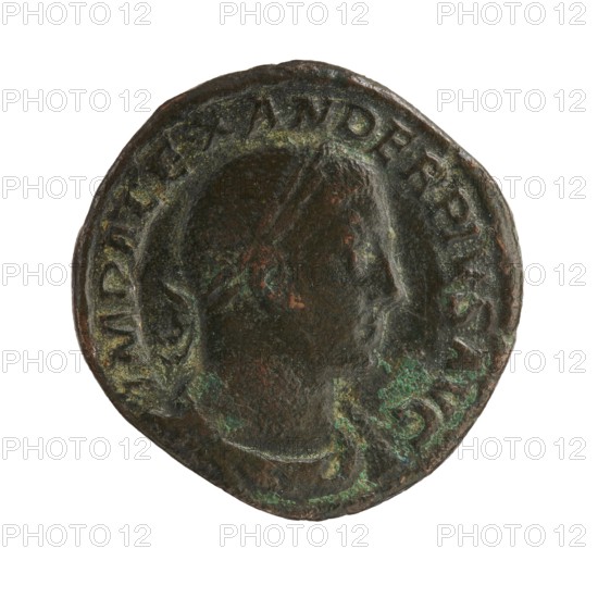 Sestertius of Severus Alexander reigned 222–235 CE. Obverse: issuer Severus Alexander with imperial