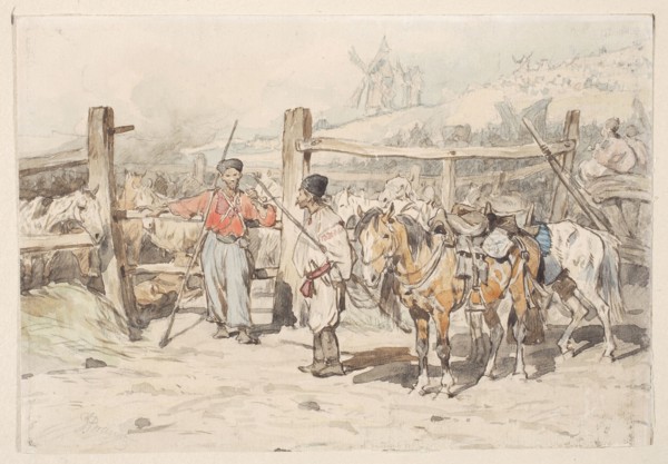 Tabunczyki in Balta, Brandt, Józef 1841–1915 painter/author, 1875, watercolor drawing, height 15.5