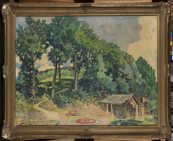 Garden in Bystra, Julian Falat 1853–1929, watercolor drawing, 1909; subject: gardens in Bystra